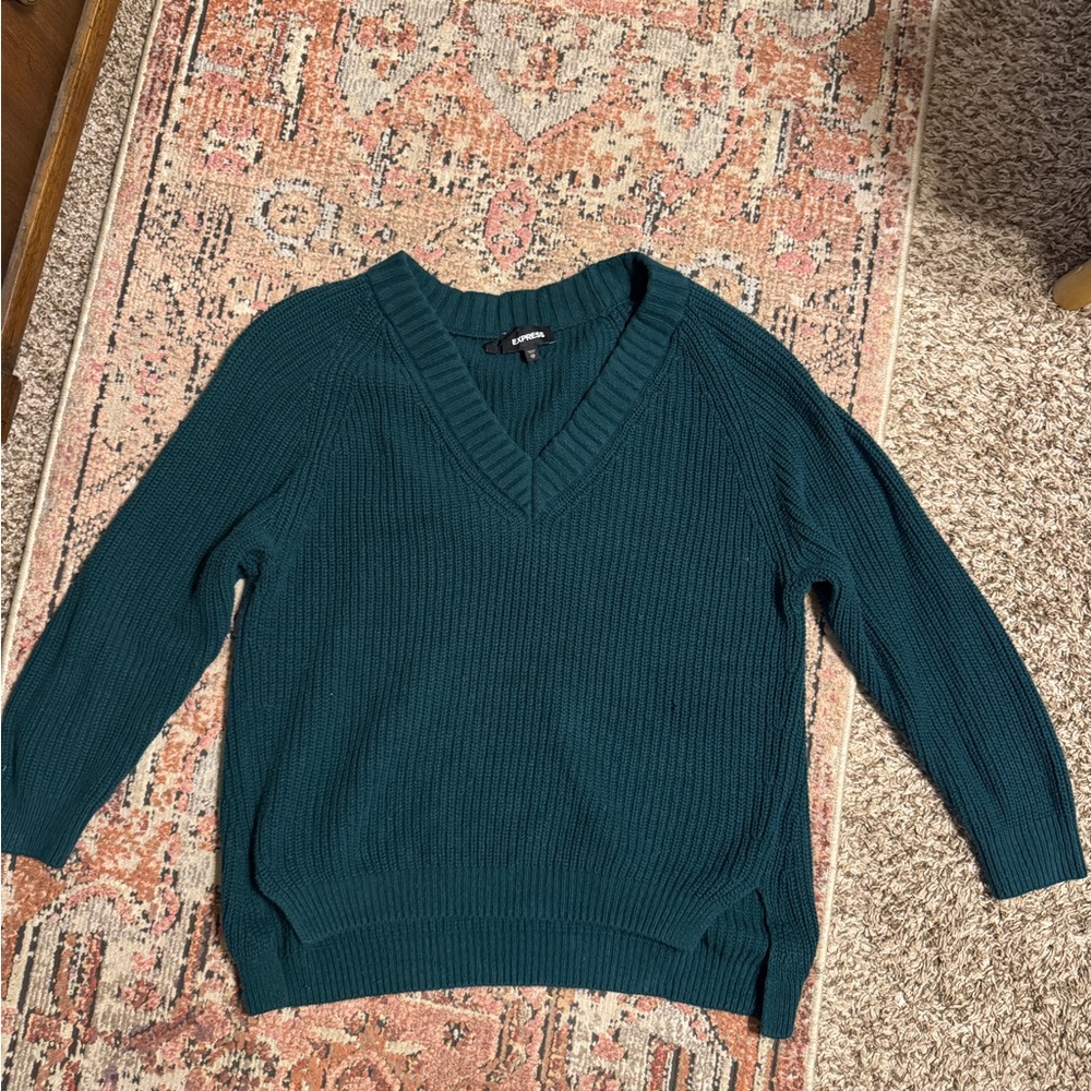 Express Deep Teal V-Neck Sweater